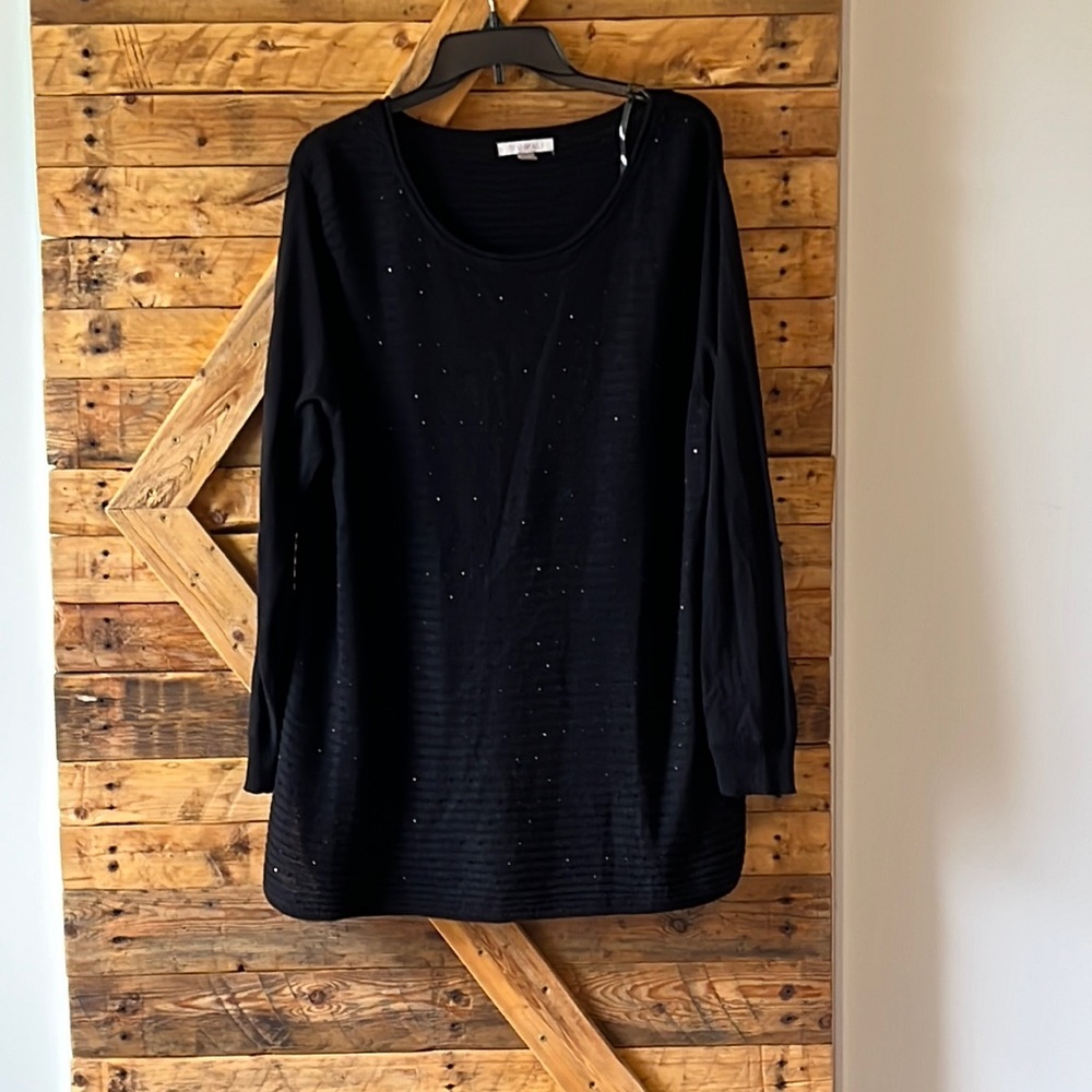 ROZ & ALI black sweater with little black gems on the front